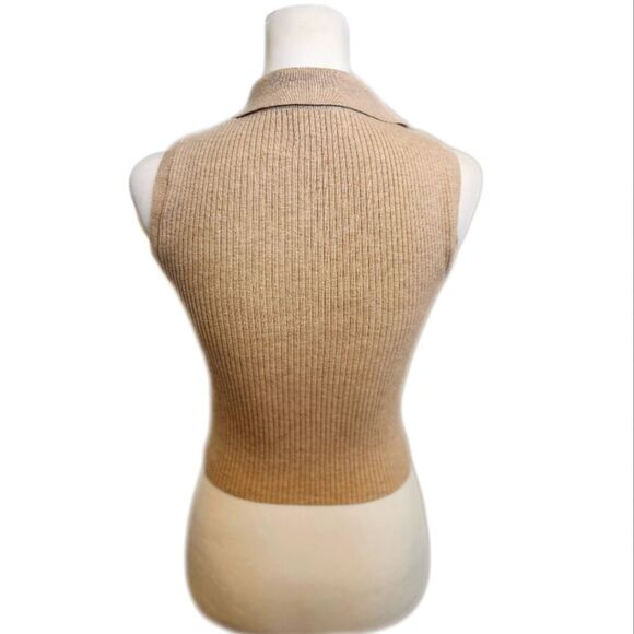 Old Navy Sleeveless Cropped Ribbed Lightweight Stretch Sweater Vest, Taupe, XS - Picture 4 of 8